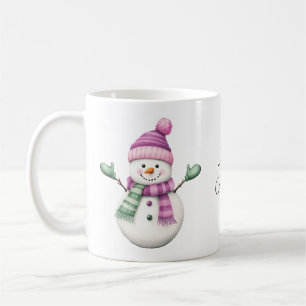 紫と緑のかわいい雪だるま コーヒーマグカップ