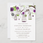 紫と緑のつるバードケ結婚ージ 招待状 (正面)