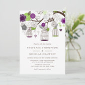 紫と緑のつるバードケ結婚ージ 招待状 (スタンド正面)