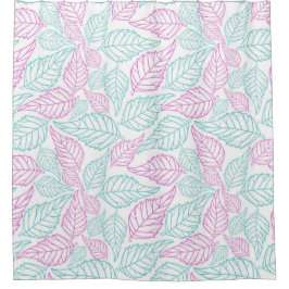 紫と緑のの白葉色 シャワーカーテン