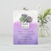 紫と緑のカクタス 多肉植物 ブライダルシャワー 招待状 (スタンド正面)