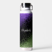 紫と緑のグリッターオンブラック ウォーターボトル (背面)