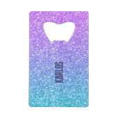 紫と緑のグリッターテクスチグラデーションャ クレジットカード栓抜き (正面)