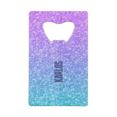 紫と緑のグリッターテクスチグラデーションャ クレジットカード栓抜き (裏面)