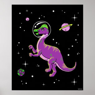 紫と緑のコリトサウルスディノス宇宙 ポスター
