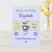 紫と緑のコーヒー愛好家の誕生日 カード (黄色い花)