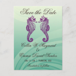 紫と緑のシーホース日付のはがきを保存 案内ポストカード