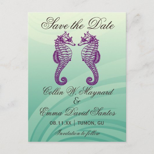 紫と緑のシーホース日付のはがきを保存 案内ポストカード (正面)
