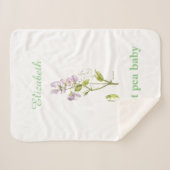 紫と緑のスイートピーの水色の花のベビー シェルパブランケット (正面(横))