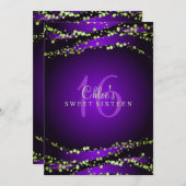 紫と緑のスターダスト | スウィート16招待状 招待状 (正面/裏面)