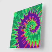 紫と緑のスパイラル絞り染め時計 スクエア壁時計 (傾斜)