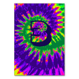 紫と緑のスパイラル絞り染め結婚のテーブル3 テーブルナンバー