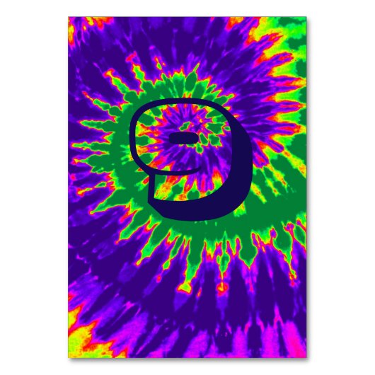 紫と緑のスパイラル絞り染め結婚のテーブル9 テーブルナンバー (正面)