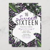 紫と緑のトロピカルパーム葉の甘い16 招待状 (正面/裏面)
