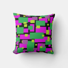 紫と緑のパターンを持つブラック装飾用クッション クッション