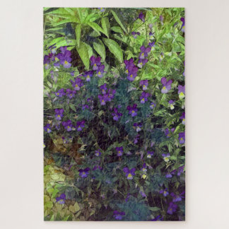 紫と緑のパンジーの花と葉 ジグソーパズル