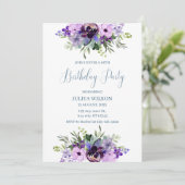 紫と緑のフローラの女の子の誕生日パーティー 招待状 (スタンド正面)