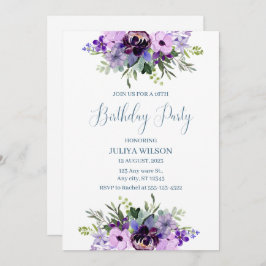 紫と緑のフローラの女の子の誕生日パーティー 招待状