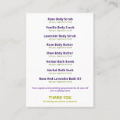 紫と緑のフローラスパ成分リスト 名刺 (裏面)