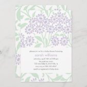 紫と緑のフローラダマスクベビーシャワー 招待状 (正面/裏面)