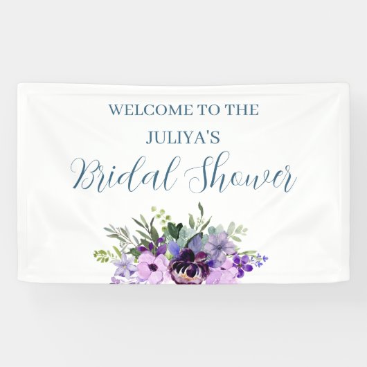 紫と緑のフローラブライダルシャワーへようこそ 横断幕 (横)