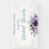 紫と緑のフローラブライダルシャワーへようこそ 横断幕 (縦)