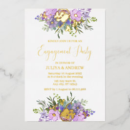 紫と緑のフローラ婚約パーティ 箔招待状