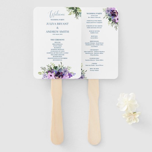 紫と緑のフローラ結婚式 プログラムハンドファン ハンドファン (正面&裏面)