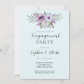 紫と緑のフローラ |青い婚約パーティ 招待状 (正面)