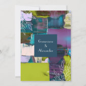 紫と緑のペイント抽象花の結婚式 招待状 (裏面)