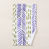 紫と緑のボホヘリンボーン模様 バスタオルセット (ハンドタオル)