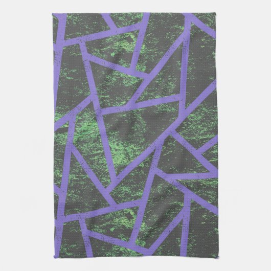 紫と緑のモザイク模様 キッチンタオル (縦)
