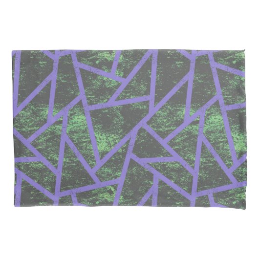 紫と緑のモザイク模様 枕カバー (正面)