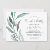 紫と緑のユーカリのブランチとバブリー 招待状 (正面)