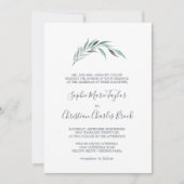 紫と緑のユーカリフォーマル結婚の 招待状 (正面)