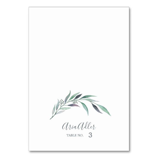 紫と緑のユーカリ結婚プス座席表 テーブルナンバー (正面)