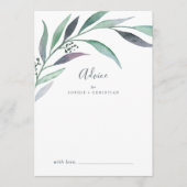 紫と緑のユーカリ結婚プス アドバイスカード (正面)