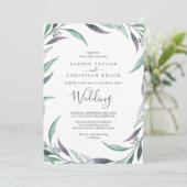 紫と緑のユーカリ結婚プス 招待状 (スタンド正面)