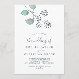 紫と緑のユーカリ結婚プー 招待状