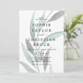 紫と緑のユーカリ色あせた結婚葉 招待状 (スタンド正面)