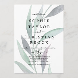 紫と緑のユーカリ色あせた結婚葉 招待状