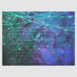 紫と緑の切り離し上のスクリプトとライト 薄葉紙