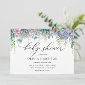 紫と緑の多肉質の赤ちゃんシャワー 招待状 (スタンド正面)