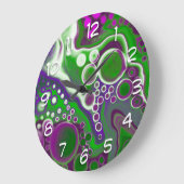 紫と緑の大理石の流体芸術 ラージ壁時計 (傾斜)
