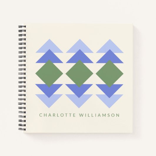 紫と緑の幾何学芸術パーソナライズされた ノートブック (正面)