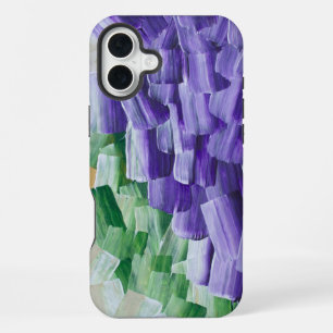 紫と緑の抽象芸術ブラシストロークパターン iPhone 16 PLUSケース