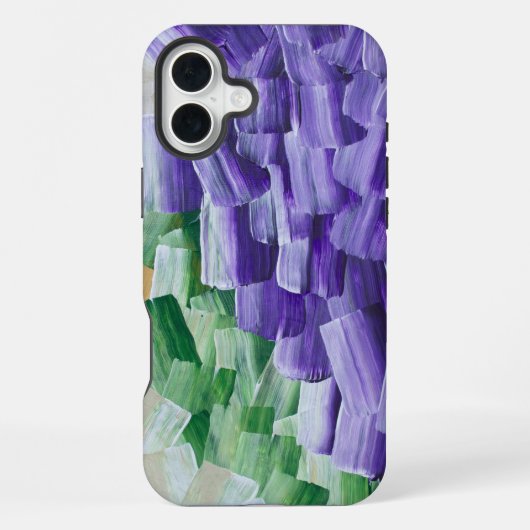 紫と緑の抽象芸術ブラシストロークパターン iPhoneケース (裏面)