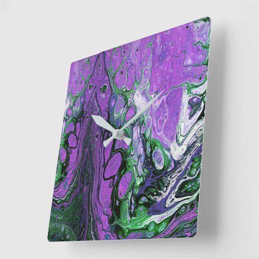 紫と緑の抽象芸術絵を描 スクエア壁時計 (傾斜)