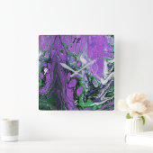 紫と緑の抽象芸術絵を描 スクエア壁時計 (ホーム)