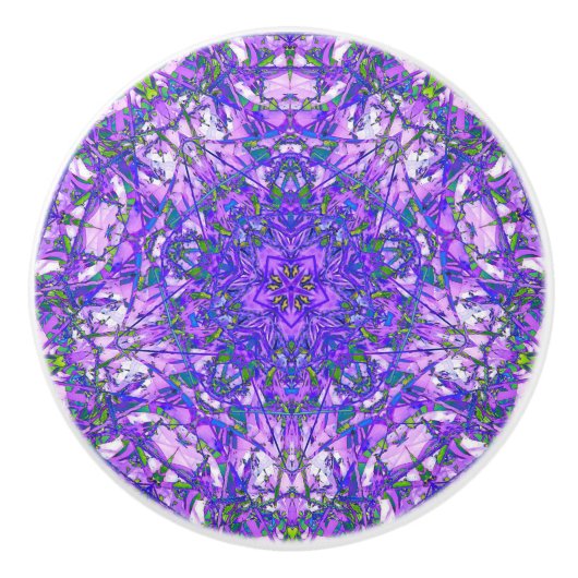 紫と緑の抽象芸術 セラミックノブ (正面)